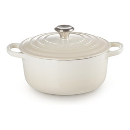 Le Creuset 21177227164430 Bráter Redondo 22 cm / 3.3 L de Hierro Fundido Esmaltado, Color Crema, Apto para Inducción, Hecho en Francia