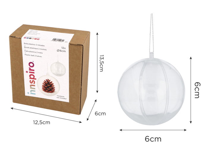 Innspiro Pack de 12 bolas de plástico transparente de 6 cm