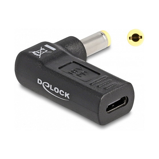 DeLOCK Adaptador de carga para portátil USB Type-C hembra a 5,5 x 2,5 mm macho 90° DeLOCK Adaptador de carga para portátil USB Type-C hembra a 5,5 x 2,5 mm macho 90°