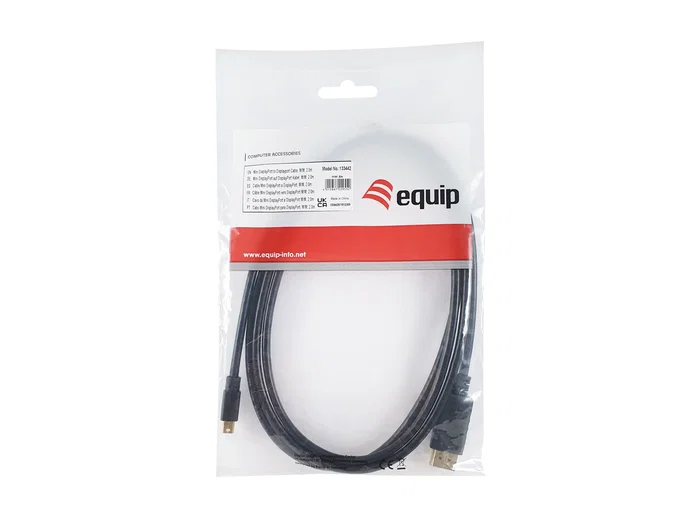 Equip 133442 Adaptador Mini DisplayPort a DisplayPort - Macho-Macho, Cable 2m, 4K 60Hz, HDR, 21.6 Gbps, Certificado CE
