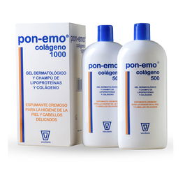 Pon-Emo Colágeno Gel Dermatológico y Champú 2 en 1 para Pieles y Cabellos Sensibles, Pack de 2 x 500 ml