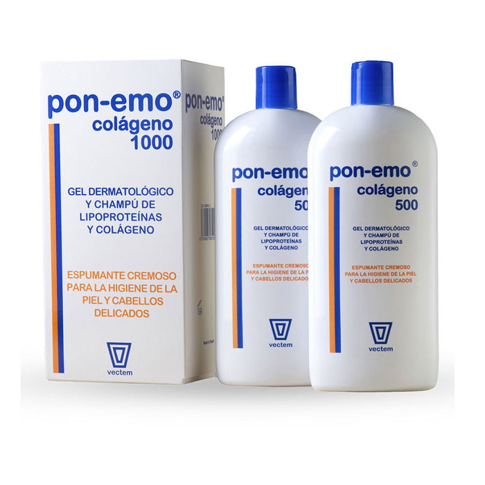 Pon-Emo Colágeno Pack 2 x 500 ml de Champú y Gel Dermatológico