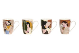 DKD Home Decor Tazas de Porcelana Chica Hojas, Surtido de 12 Unidades