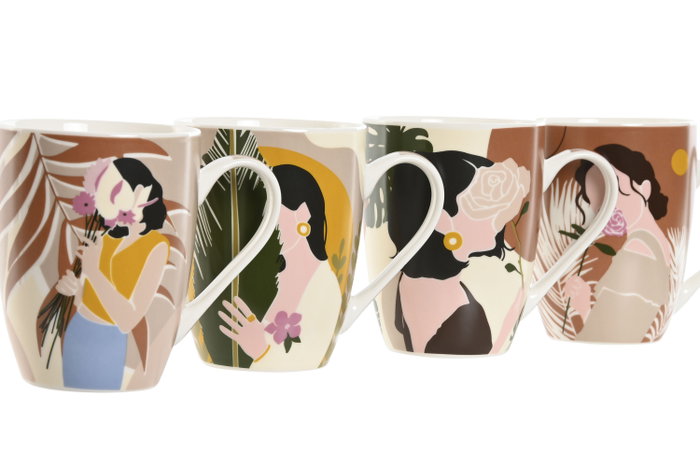 DKD Home Decor Tazas de Porcelana Chica Hojas, Surtido de 12 Unidades