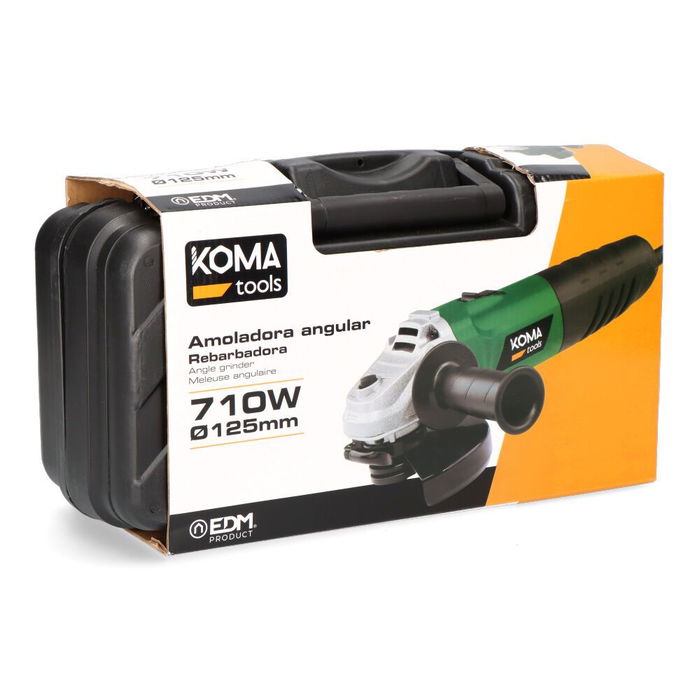 Koma Tools AM-710 Amoladora Angular Eléctrica Ø125 mm, 710 W, 11000 rpm con Mango Multiposición, Incluye Maletín y Llave