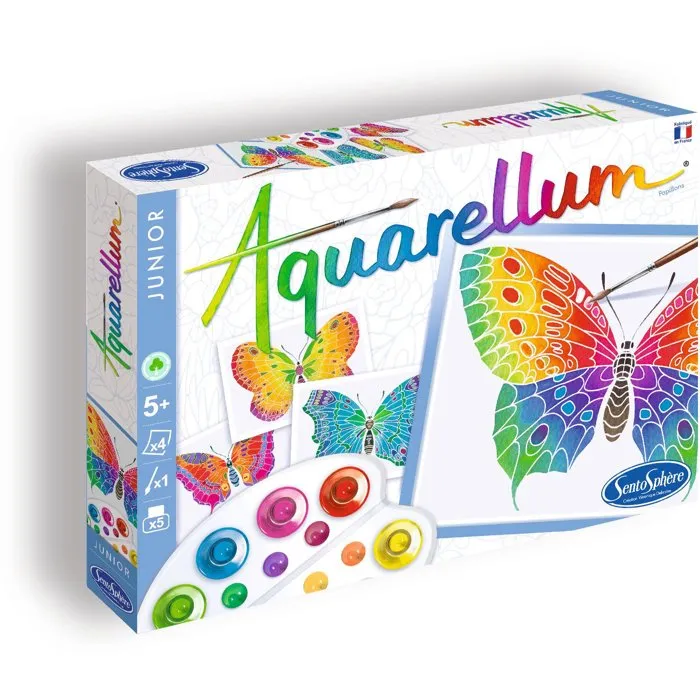 Sentosphere Aquarellum Junior Pintura a la Acuarela - Mariposas - 5 Colores - Delineado sobre Papel Vitela - Para mayores de 5 años