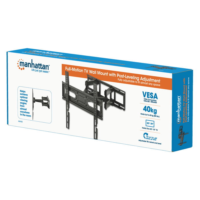 MANHATTAN Soporte de Pared TV Full Motion Articulado, 32-70 Pulgadas, Hasta 40 kg, VESA 100x100-400x400 mm, Negro