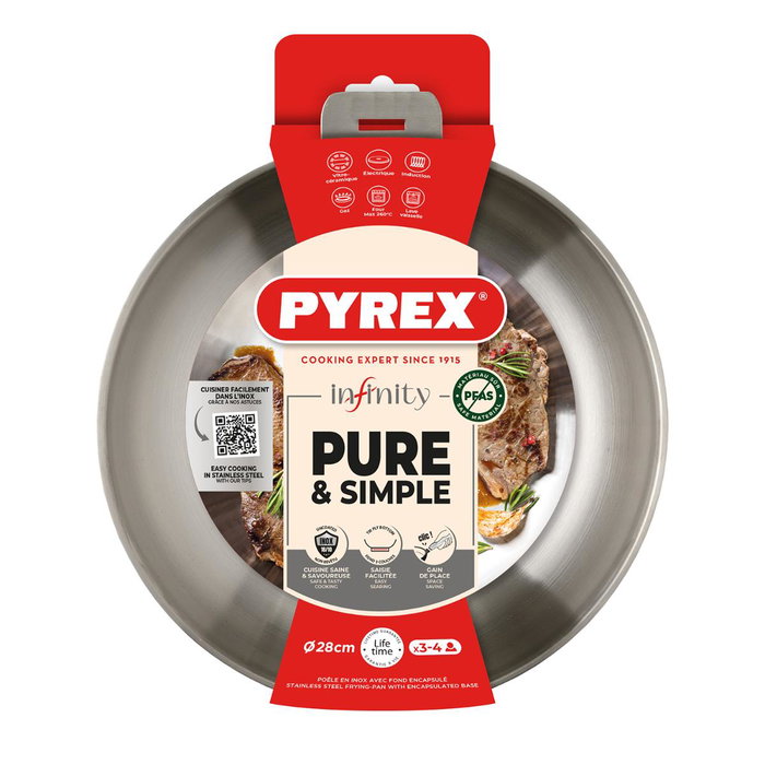 Pyrex® Sartén sin mango Infinity de acero inoxidable 28 cm