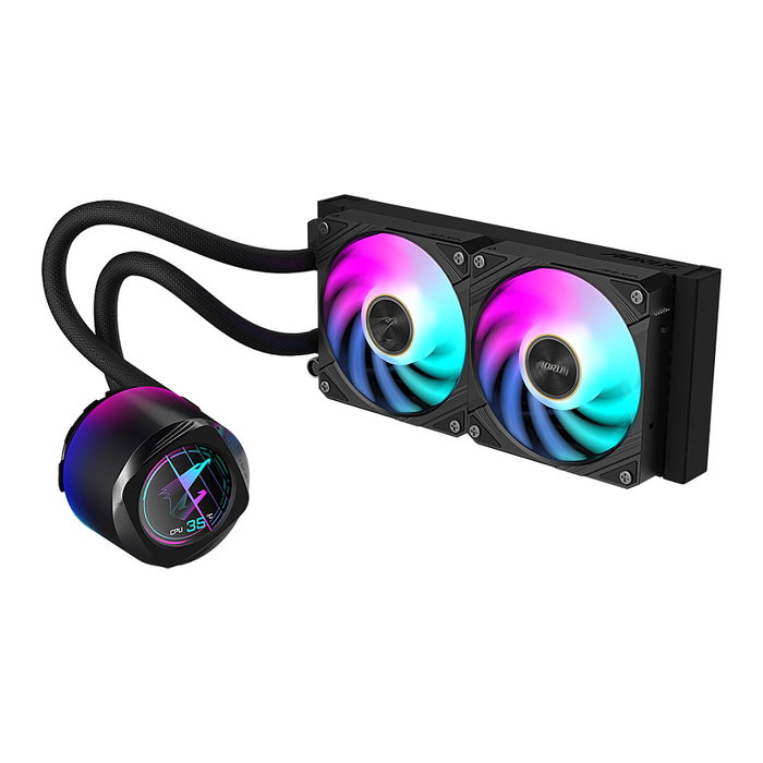 GIGABYTE AORUS WATERFORCE X II 240 Refrigerador Líquido CPU AIO - Pantalla LCD, 2x Ventiladores ARGB 120mm, Compatible Intel LGA 1851 y AMD AM5, TDP 300W