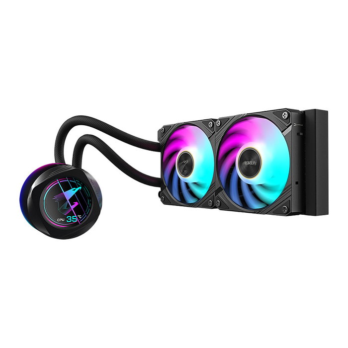 GIGABYTE AORUS WATERFORCE X II 240 Refrigerador Líquido CPU AIO - Pantalla LCD, 2x Ventiladores ARGB 120mm, Compatible Intel LGA 1851 y AMD AM5, TDP 300W