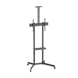 AISENS - SOPORTE DE SUELO ECO CON RUEDA, BANDEJA PARA DVD Y SOPORTE DE CAMARA PARA MONITOR/TV 45KG DE 37-70, NEGRO