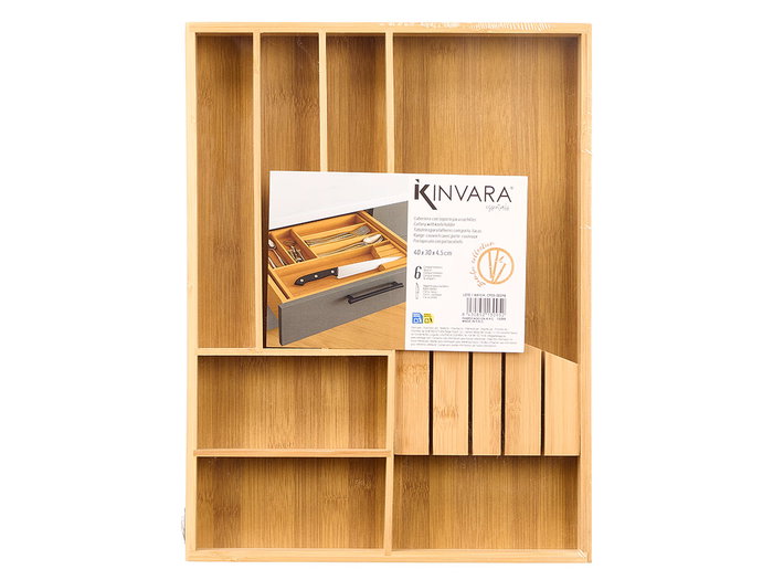 KINVARA Cubertero de Bambú de 6 Huecos con Soporte para Cuchillos