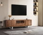 GINER Y COLOMER Mueble TV de madera de acacia natural y metal plateado