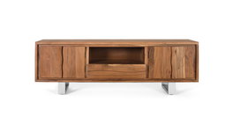 Giner y Colomer Mueble TV Acacia Natural con Metal Plateado 4 Puertas 1 Cajón