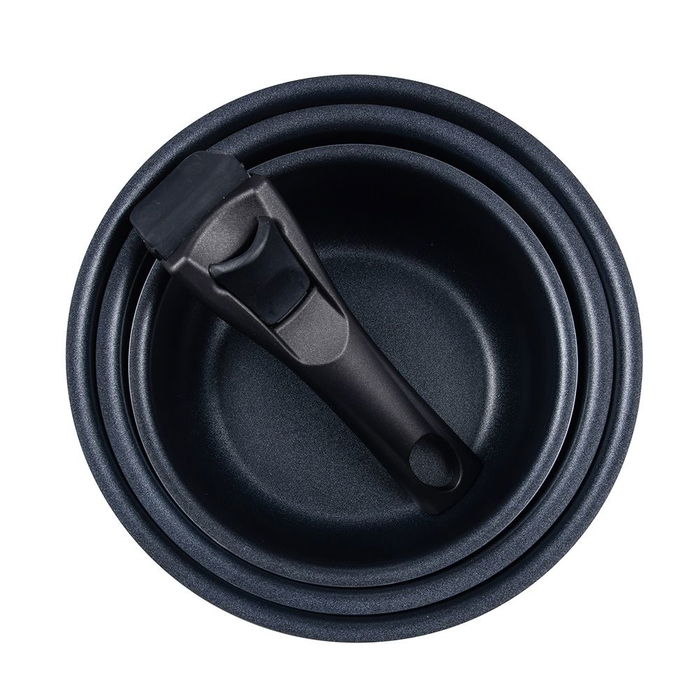 Bergner BG-31608-BK Set 3 Cazos Click & Cook Aluminio Prensado ø16 / ø18 / ø20 cm + Mango Multiusos Negro