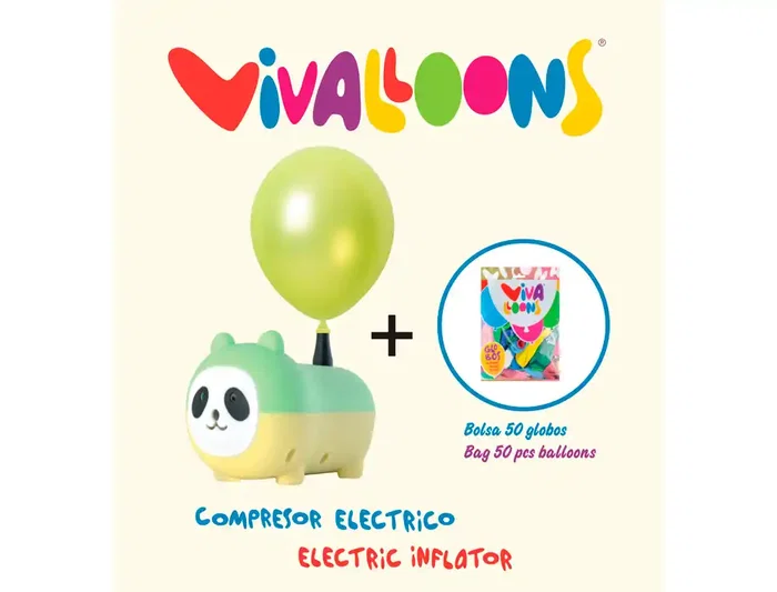 Blanca Compresor Eléctrico Panda 450W con Bolsa de 50 Globos de Látex Biodegradable Colores Surtidos de Regalo