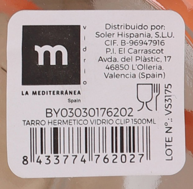 La Mediterranea Tarro Hermético Vidrio Clip 1500 ml (12 Unidades)
