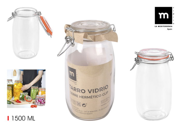 La Mediterranea Tarro Hermético Vidrio Clip 1500 ml (12 Unidades) La Mediterranea Tarro Hermético Vidrio Clip 1500 ml (12 Unidades)