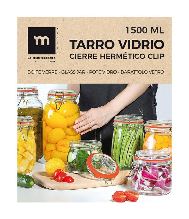 La Mediterranea Tarro Hermético Vidrio Clip 1500 ml (12 Unidades) La Mediterranea Tarro Hermético Vidrio Clip 1500 ml (12 Unidades)