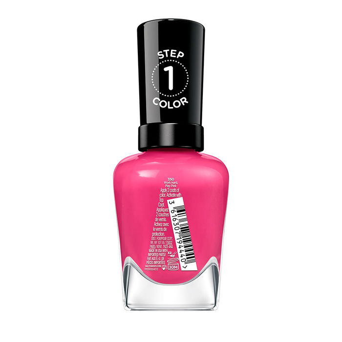 Sally Hansen Miracle Gel #350-Work Hard Play Pink - Esmalte de uñas Gel 15 ml, Sin lámpara UV, Hasta 14 días, Aplicación 2 Pasos