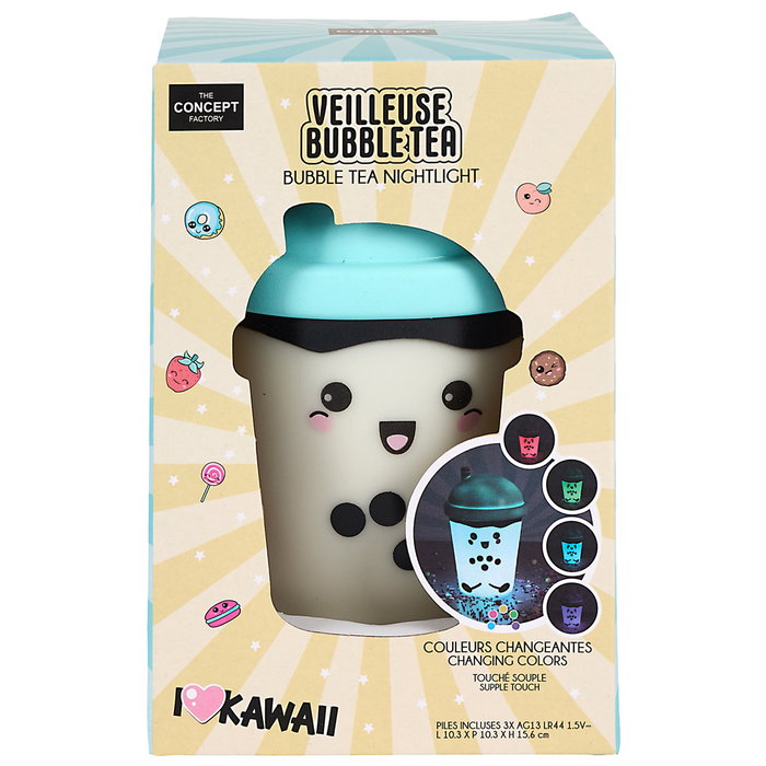 The Concept Factory Luz Quitamiedo Kawaii Smoothie Bubble Tea Cambia de Color Tacto Suave