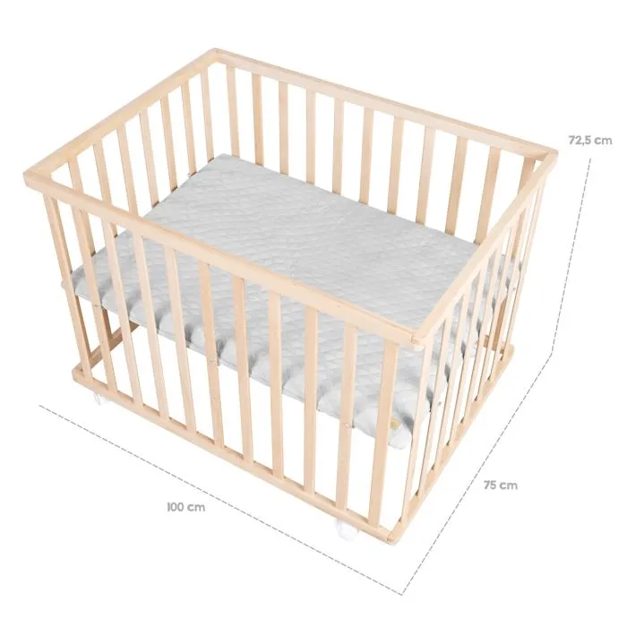 Roba Parque Infantil ROB1691002881237 - 75 x 100 cm - Gris - Colchoneta 'Roba Style' - Ruedas - Madera Natural