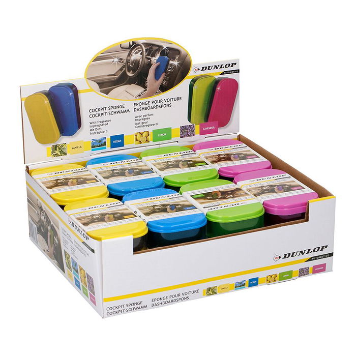 Dunlop Esponja para Salpicadero 12x3x7cm Expositor 24 Unidades Colores Surtidos