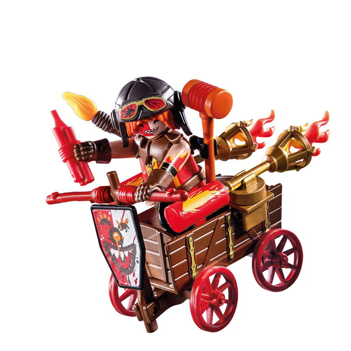 PLAYMOBIL 71486 Carro de Carreras de Kahboom, Figurita de Caballero Bufón de Novelmore con Dinamita y Antorchas, Juguete de Construcción para Niños a Partir de 4 Años