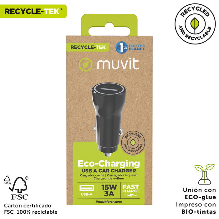 muvit for change cargador coche USB 2.4A 12W negro