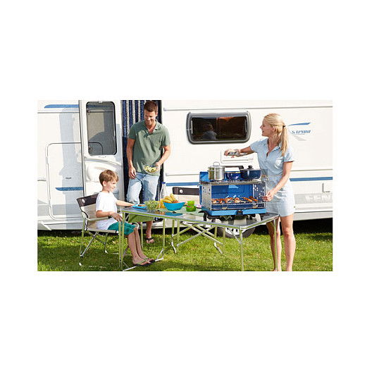 CAMPINGAZ 400 SGR - Parrilla de Gas Portátil, 5200 W, Color Azul y Plata, Superficie Rectangular de Acero, 530x290 mm