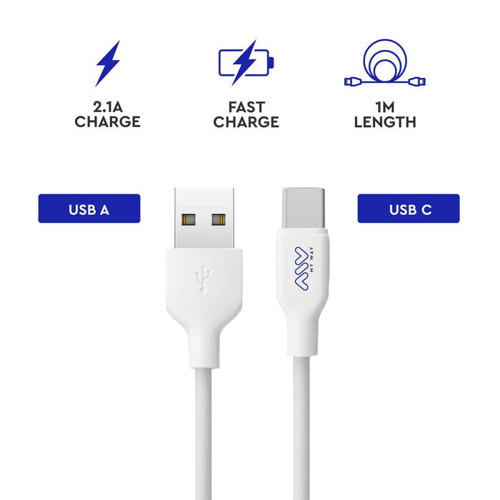 myway cable USB-Tipo C 3A 1m blanco