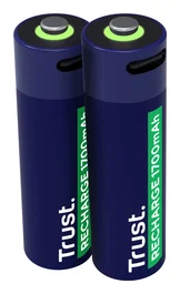 Trust Batería Recargable AA 1700 mAh con Carga USB-C, Pack de 2 Unidades, 800 Ciclos, Indicador Luz, Referencia 25584