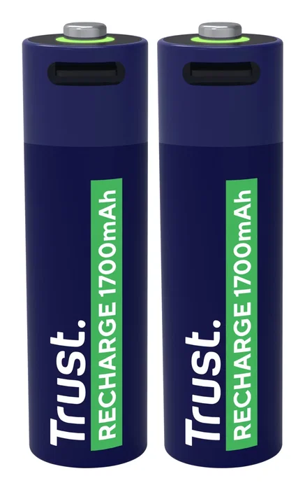 Trust Pack de 2 Pilas Recargables AA 1700 mAh USB-C 25584