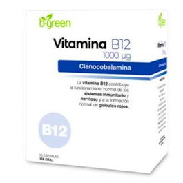 B.GREEN Vitamina B12 1000 mcg 30 Cápsulas Vegano Sin Gluten Sin Lactosa