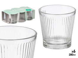 Vivalto Set 6 Vasos Raya Vertical 280ml Vidrio Transparente 27.5x9x16cm (Set de 8)