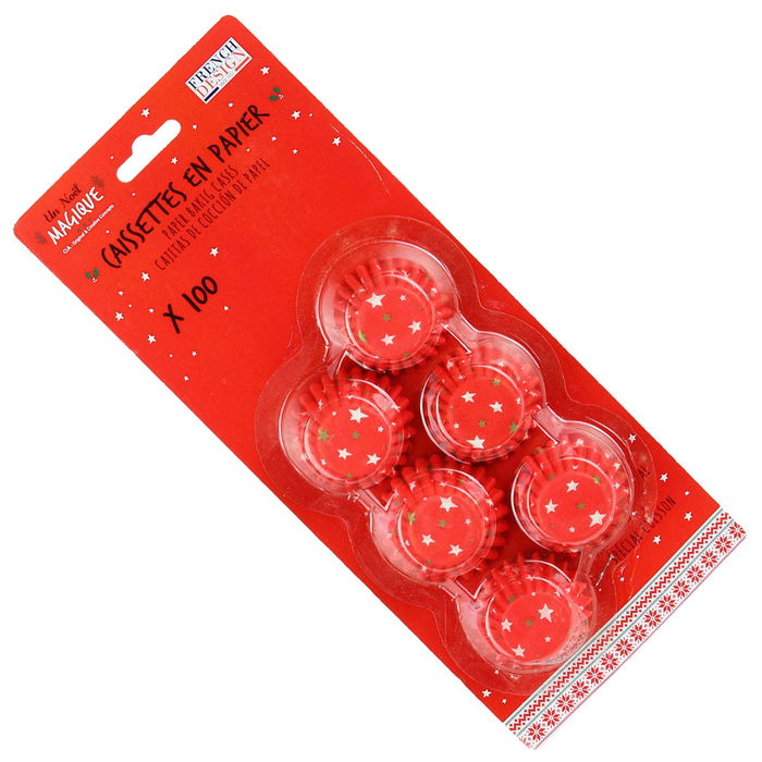 Lily Cook Juego 100 Moldes Papel Magdalenas Diámetro 4cm Horno Tradición Rojo Blanco