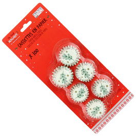 Lily Cook Juego 100 Moldes Papel Magdalenas Diámetro 4cm Horno Tradición Rojo Blanco