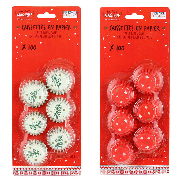 Lily Cook Juego 100 Moldes Papel Magdalenas Diámetro 4cm Horno Tradición Rojo Blanco