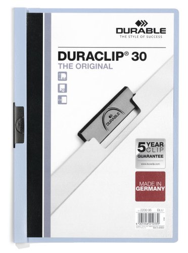 Durable Carpeta Dossier Duraclip Azul con Pinza para 30 Hojas A4