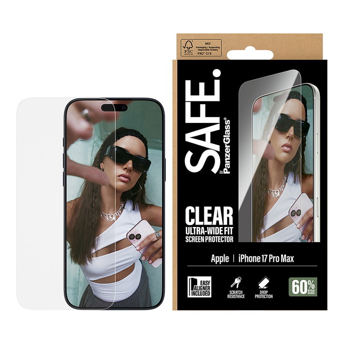 PanzerGlass SAFE - Protector Pantalla Cristal Templado iPhone 17 Pro Max UWF | Resistente Rayones y Golpes | Kit Aplicación Fácil | Incluye EasyAligner
