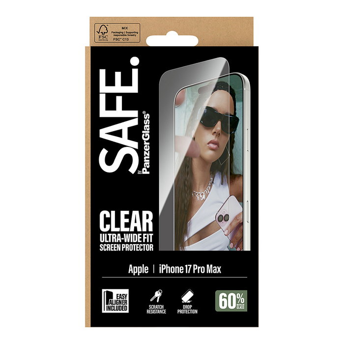 PanzerGlass SAFE - Protector Pantalla Cristal Templado iPhone 17 Pro Max UWF | Resistente Rayones y Golpes | Kit Aplicación Fácil | Incluye EasyAligner