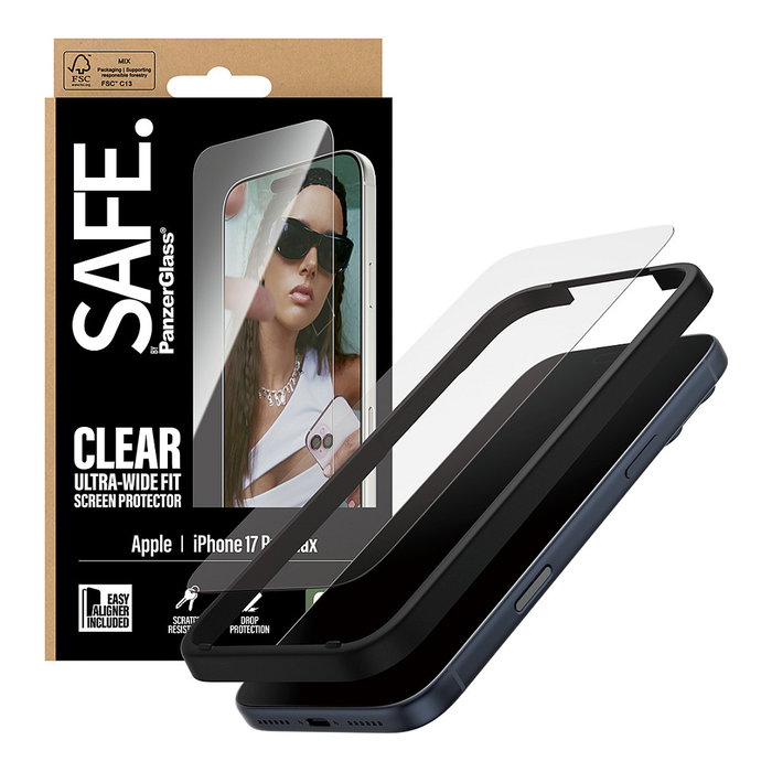 PanzerGlass SAFE - Protector Pantalla Cristal Templado iPhone 17 Pro Max UWF | Resistente Rayones y Golpes | Kit Aplicación Fácil | Incluye EasyAligner