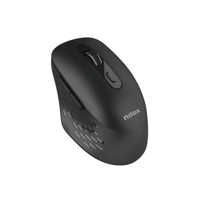 Nilox Ratón Óptico Inalámbrico Bluetooth/USB Dual para Oficina, 1600 DPI, 6 Botones Programables, Negro, Compacto y Ergonómico