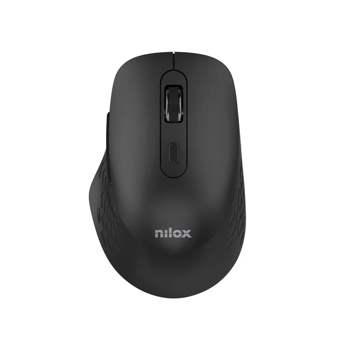 Nilox Ratón Óptico Inalámbrico Bluetooth/USB Dual para Oficina, 1600 DPI, 6 Botones Programables, Negro, Compacto y Ergonómico