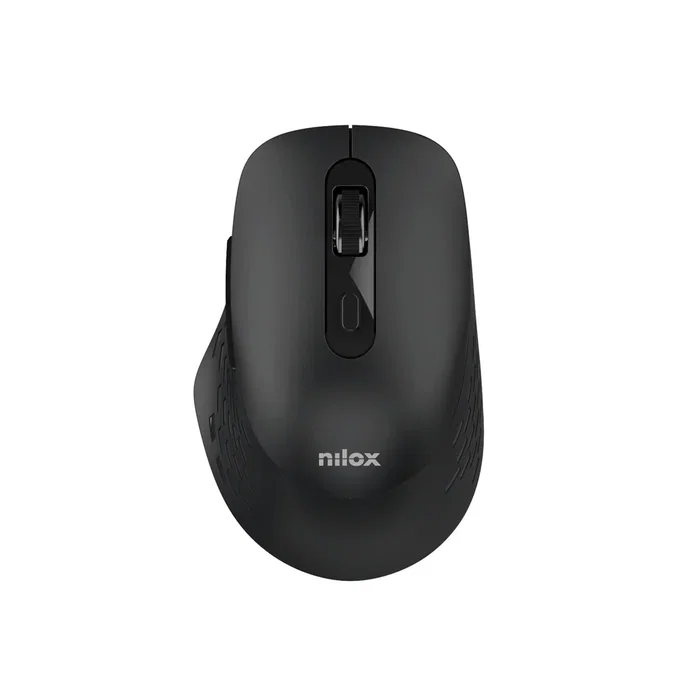 Nilox Ratón Óptico Inalámbrico Bluetooth/USB Dual para Oficina, 1600 DPI, 6 Botones Programables, Negro, Compacto y Ergonómico