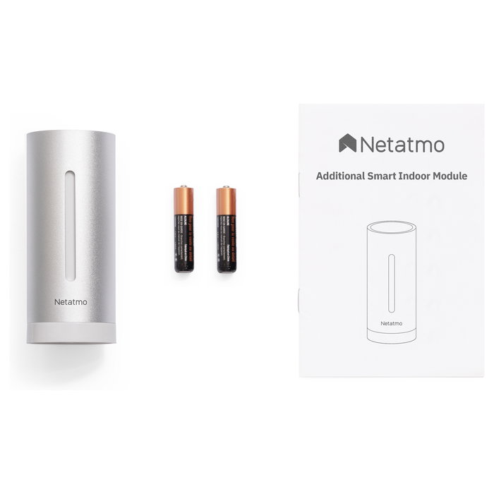 Netatmo Estación Meteorológica Inteligente con Módulo Interior Adicional NBU-NWS-NIM-EU - Barómetro, Higrómetro, Termómetro, Wifi, Alexa, HomeKit, Plata