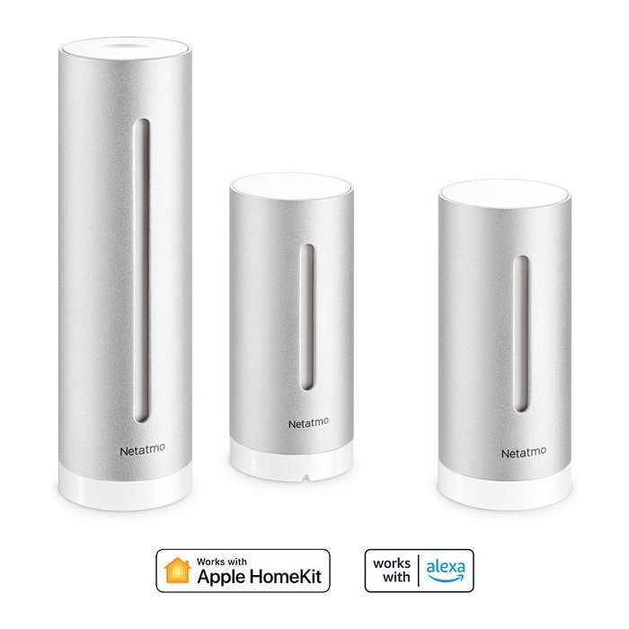 Netatmo Estación Meteorológica Inteligente con Módulo Interior Adicional NBU-NWS-NIM-EU - Barómetro, Higrómetro, Termómetro, Wifi, Alexa, HomeKit, Plata