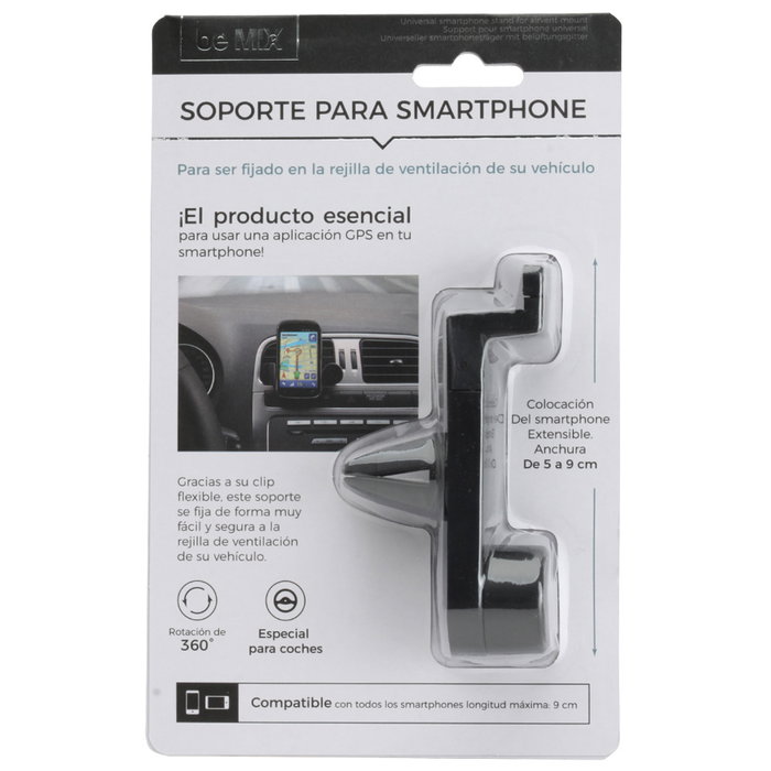 Be Mix Soporte Móvil Universal Para Coche con Rotación 360°, Ajustable 5-9 cm, Compatible con Smartphones Be Mix Soporte Móvil Universal Para Coche con Rotación 360°, Ajustable 5-9 cm, Compatible con Smartphones