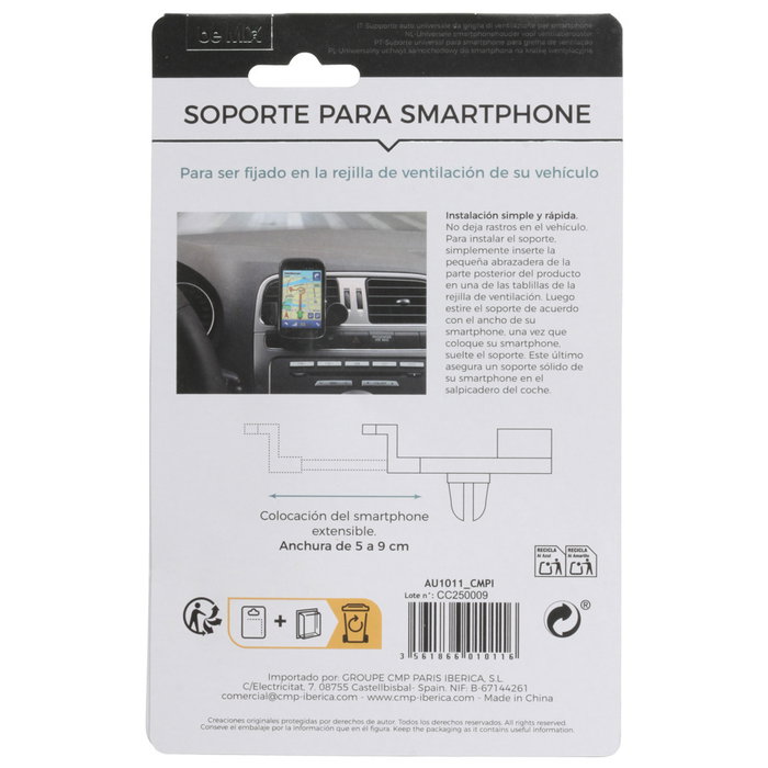 Be Mix Soporte Móvil Universal Para Coche con Rotación 360°, Ajustable 5-9 cm, Compatible con Smartphones Be Mix Soporte Móvil Universal Para Coche con Rotación 360°, Ajustable 5-9 cm, Compatible con Smartphones