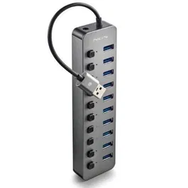 NGS IHUB10 Hub USB de 10 Puertos USB 3.0, 10xUSB 3.0, 5Gbps, Compatible PC/MAC, Gris